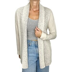 D Exterior Italy cashmere blend designer cream taupe metallic cardigan sweater S
